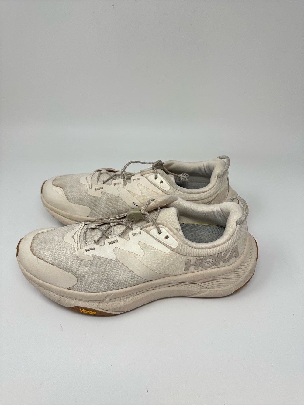 Hoka Transport Eggnog White Cordura Vibram Sneakers Women's 8B